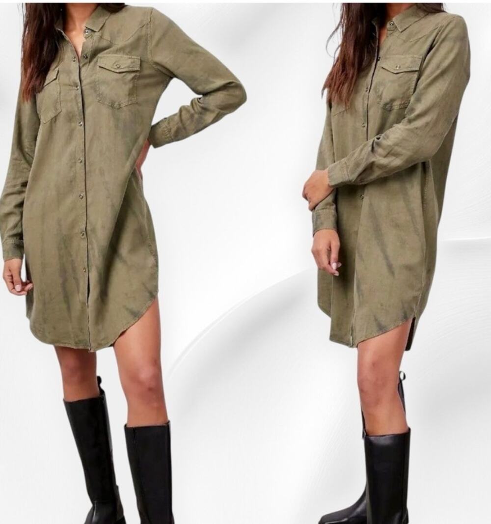 RAILS Sandra Olive Black Shirt Dress Tie Dye Denim Snap Button-Up X-Small XS NEW